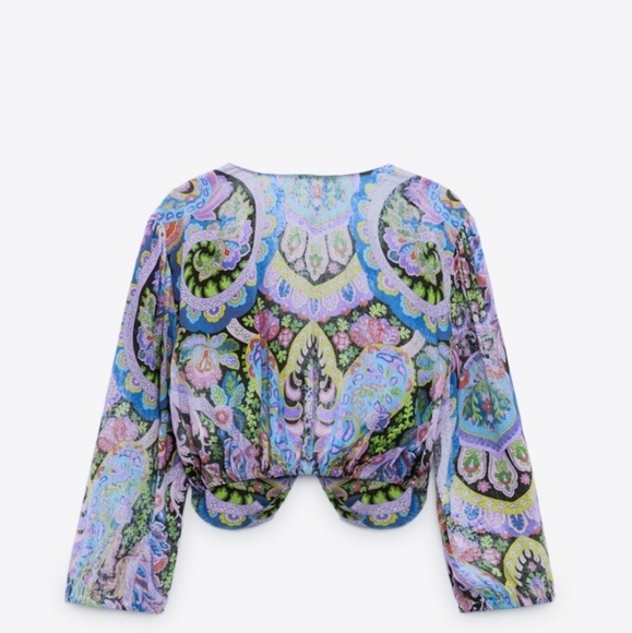 Zara Printed Cropped Blouse NEW - Picture 3 of 4